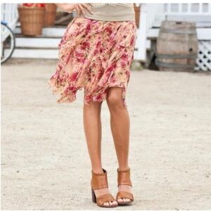 SUNDANCE: Silk Ruffle Floral Skirt
